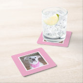 Kute Happy Dog met zigeunerige ogen, Birthday roze Vierkante Kartonnen Onderzetter (Insitu)