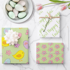 Kute Happy Easter Eggs Chicken Flowers Spring gree Inpakpapier Vel