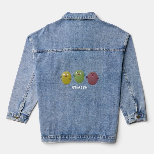 Kute happy olives die cartoon zingen denim jacket (Achterkant)