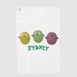 Kute happy olives die cartoon zingen golfhanddoek