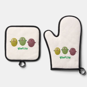 Kute happy olives die cartoon zingen ovenwant & pannenlap set
