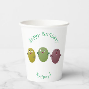 Kute happy olives die cartoon zingen papieren bekers