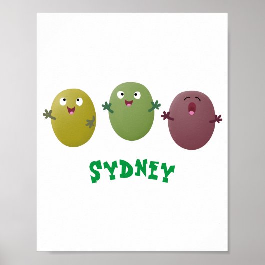 Kute happy olives die cartoon zingen poster (Voorkant)