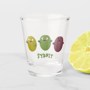 Kute happy olives die cartoon zingen shot glas