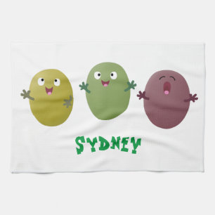 Kute happy olives die cartoon zingen theedoek