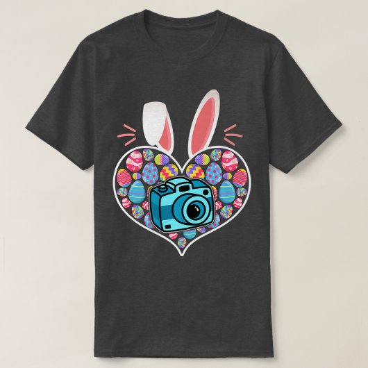 Kute Happy Paast Day Heart Bunny Photographer Egg T-shirt (Design voorkant)