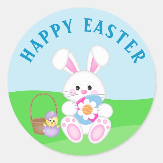 Kute Happy Paaster Bunny Easter Eggs Ronde Sticker (Voorkant)