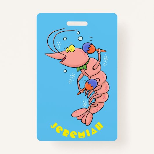 Kute happy shrimp, garnaal cartoon badge (Voorkant)