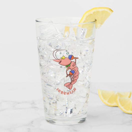Kute happy shrimp, garnaal cartoon glas (Achterkant ijs)