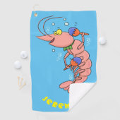 Kute happy shrimp, garnaal cartoon golfhanddoek (Insitu)