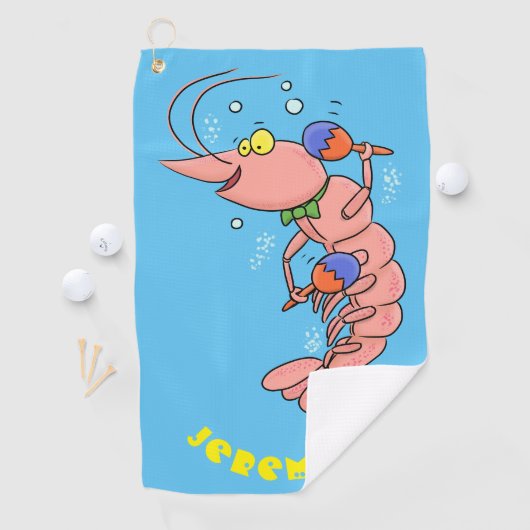 Kute happy shrimp, garnaal cartoon golfhanddoek (Insitu)
