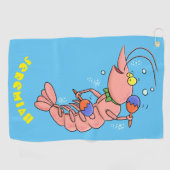Kute happy shrimp, garnaal cartoon golfhanddoek (Horizontaal)