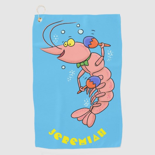 Kute happy shrimp, garnaal cartoon golfhanddoek (Voorkant)
