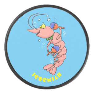 Kute happy shrimp, garnaal cartoon hockey puck