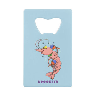 Kute happy shrimp, garnaal cartoon kredietkaart flessenopener