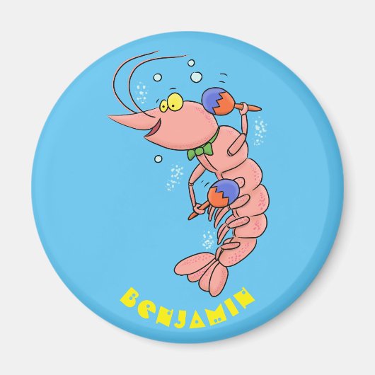 Kute happy shrimp, garnaal cartoon magneet (Voorkant)