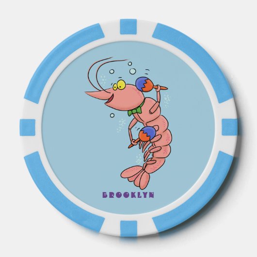 Kute happy shrimp, garnaal cartoon poker chips (Voorkant)
