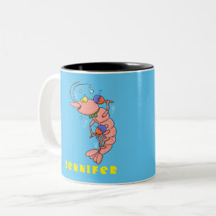 Kute happy shrimp, garnaal cartoon tweekleurige koffiemok