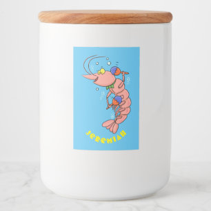 Kute happy shrimp, garnaal cartoon voedselcontainer etiket