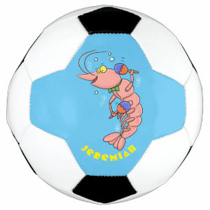 Kute happy shrimp, garnaal cartoon voetbal