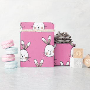 Kute Happy White Pasen Bunny op Roze Cadeaupapier