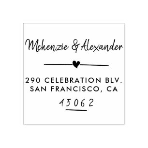 Kute hart- en handgeschreven namen retouradres 	rubberstempel