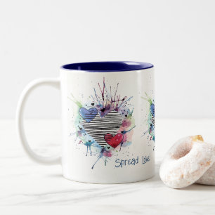 Kute hart en was in de Waterverf Tweekleurige Koffiemok