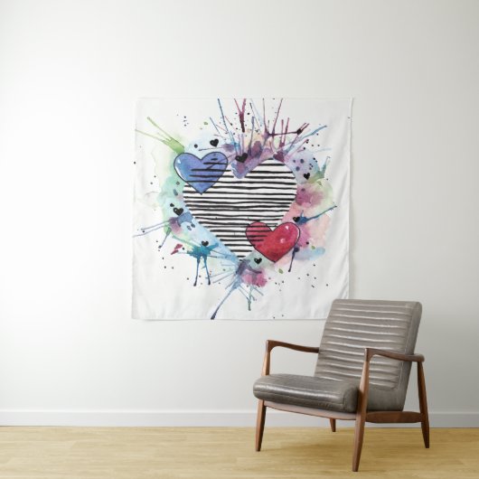 Kute hart en was in de Waterverf Wandkleed (In situ)