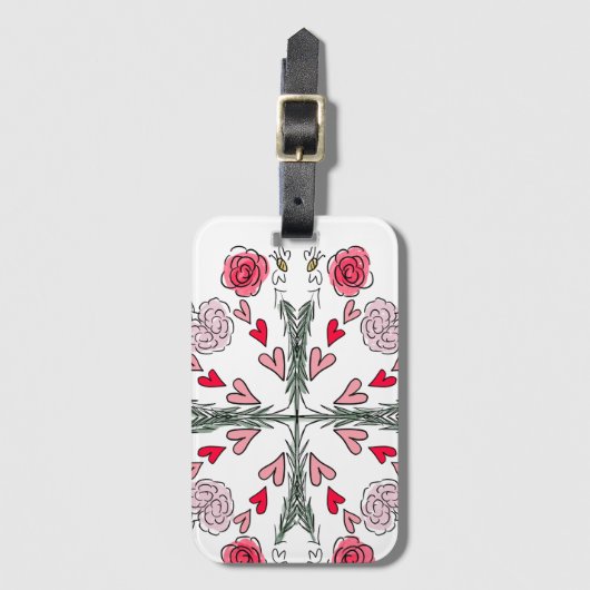 Kute harten bijen Rozen Romantic Floral Doodles Bagagelabel (Voorkant (verticaal))