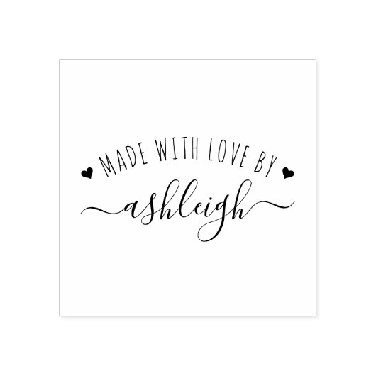 Kute harten en script gemaakt met liefde | Aangepa Rubberstempel (Afrduk)
