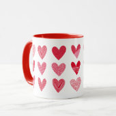 Kute harten in roze en rode tinten mok (Voorkant links)