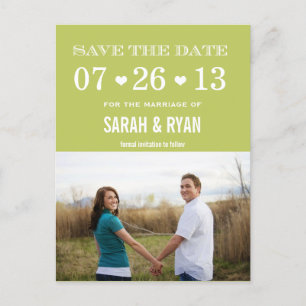 Kute Heart Green Save the Date Photo Briefkaarten