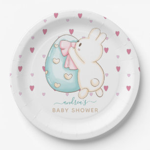 Kute Heart Waterverf Paasei Bunny Baby shower Papieren Bordje