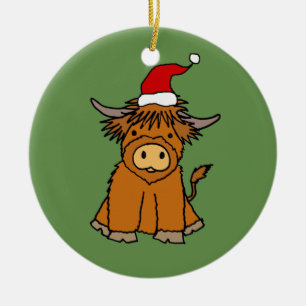 Kute Highland Cow in Santa hat Kerstmis Keramisch Ornament