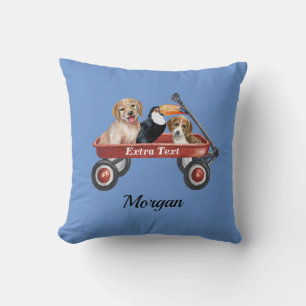 Kute honden en vogel in rode wagon, dagnaam/berich kussen