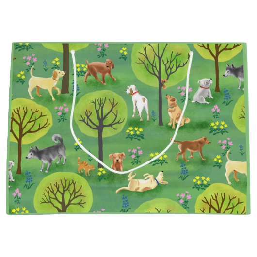 Kute honden in de Dog Park Gift Bag Groot Cadeauzakje (Voorkant)