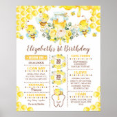 Kute Honey Bee 1e verjaardag Stats Milestone Poster (Voorkant)