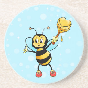 Kute Honey Bee & Heart op Light Blue Zandsteen Onderzetter