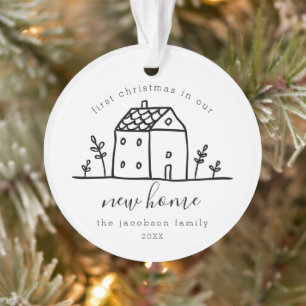 Kute House Doodle Eerste Kerstmis in New Home Ornament