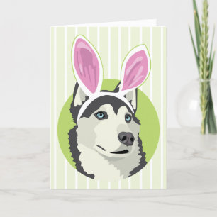 Kute Husky Dog met paasbunny Ears Happy Pasen Feestdagen Kaart
