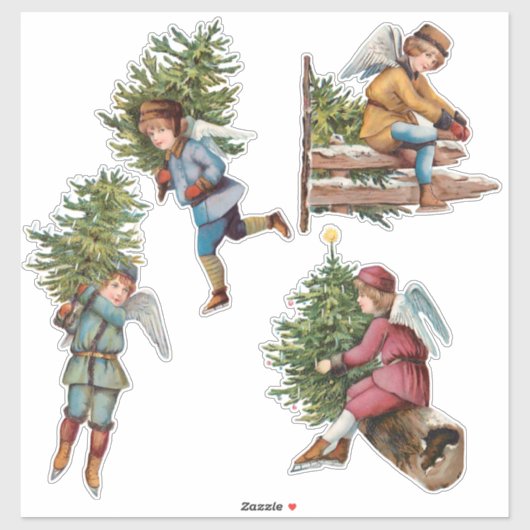 Kute  ijsSkating Angels met kerstbomen Sticker (Vel)