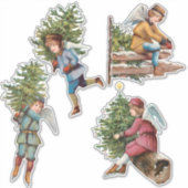 Kute  ijsSkating Angels met kerstbomen Sticker (Voorkant)