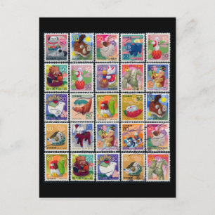 Kute Japan Year of Animal Stamp Pattern Briefkaart
