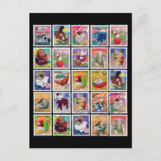 Kute Japan Year of Animal Stamp Pattern Briefkaart (Voorkant)