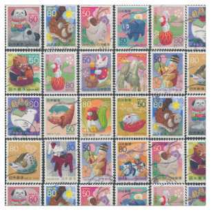 Kute Japan Year of Animal Stamps Pattern Stof