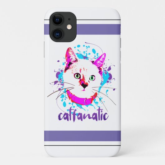 Kute Kat Face Hot Pink Blue Cat Fantasie Case-Mate iPhone Case (Achterkant)