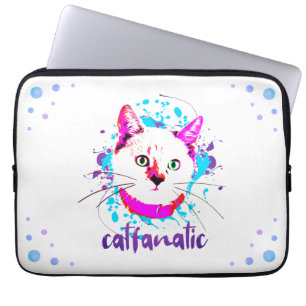 Kute Kat Face Hot Pink Blue Cat Fantasie Laptop Sleeve