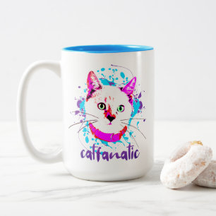 Kute Kat Face Hot Pink Blue Cat Fantasie Tweekleurige Koffiemok