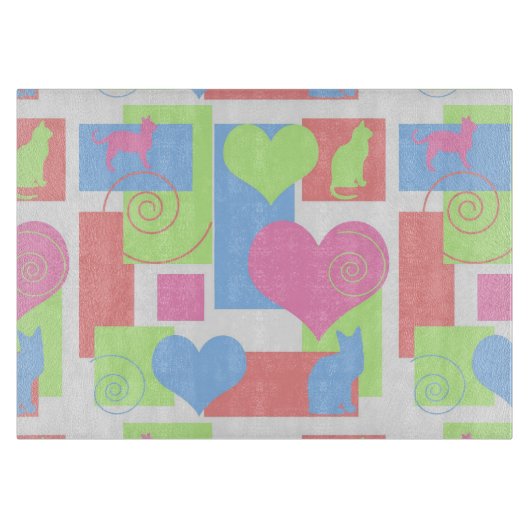 Kute Kat-Hearts, Squares, Katachtige vormen. Snijplank (Voorkant)