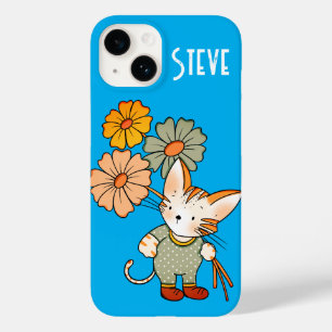 Kute-kat-houdende bloemen Gepersonaliseerde tekst Case-Mate iPhone 14 Hoesje